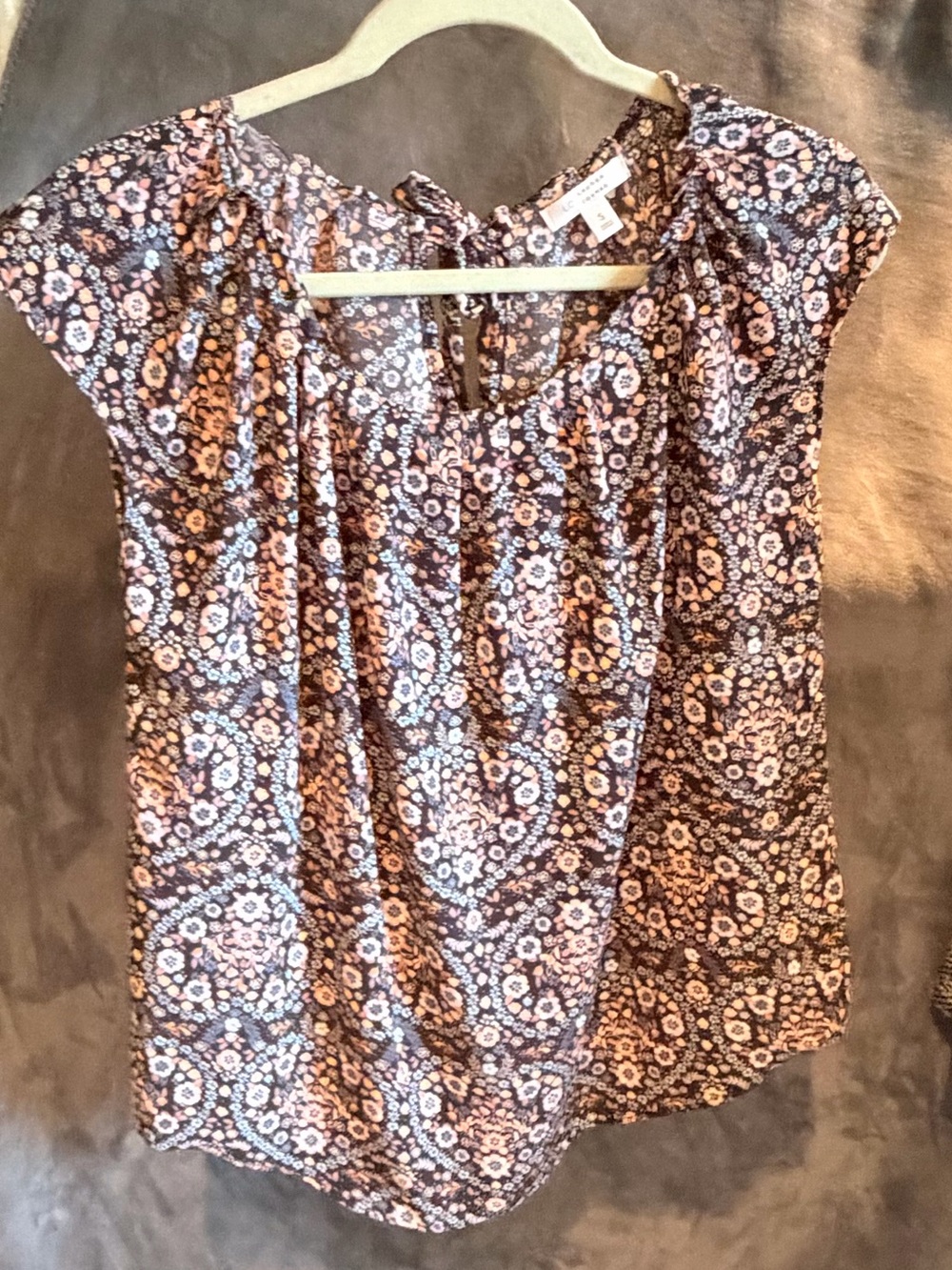Dark grey Floral Cap-Sleeve Women's Top in Navy and Pink